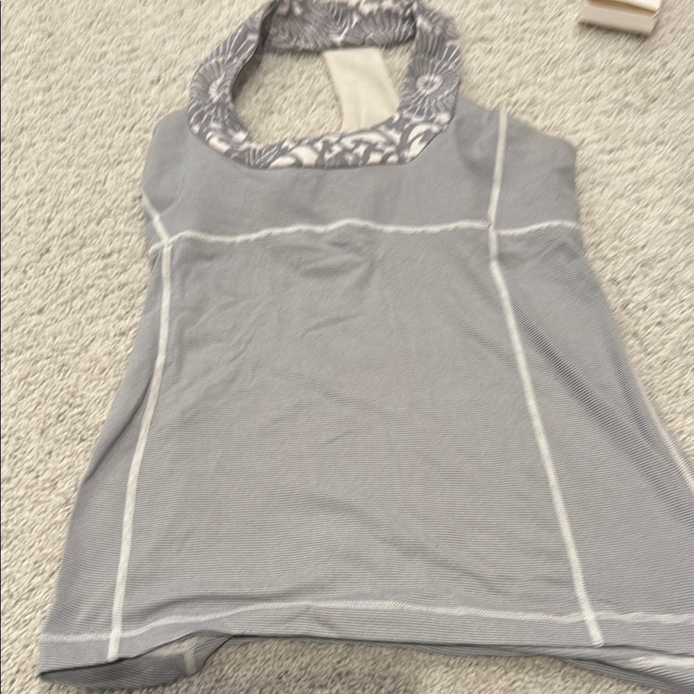Lululemon grey and white striped top 6